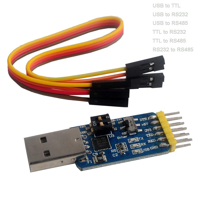 DIYmalls CP2102 USB to TTL Serial Adapter Module USB to RS485 232, TTL to RS232 485, RS232 to 485 + 6Pin Cable F/F for Arduino Nextion Display SIM7000A Board - Image 1